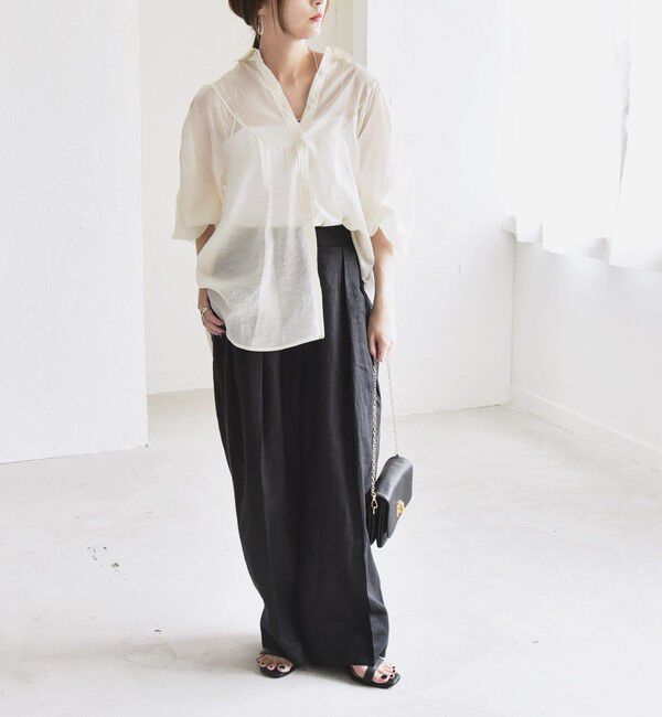 quaranciel「quaranciel:〈洗濯機可能〉シアー ボリュームスリーブ ヨーク ギャザー シャツ ブラウス」|シャツ・ブラウス|