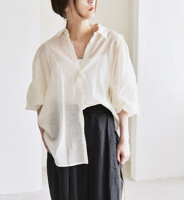 quaranciel「quaranciel:〈洗濯機可能〉シアー ボリュームスリーブ ヨーク ギャザー シャツ ブラウス」|シャツ・ブラウス|