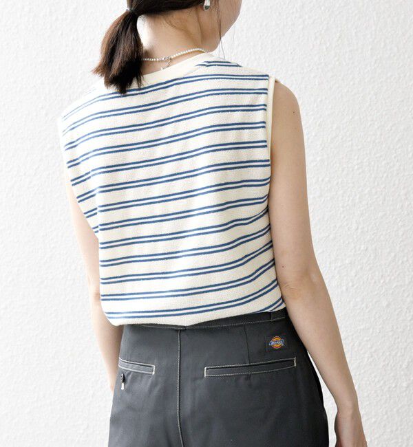 SHIPS any「SHIPS any:〈洗濯機可能〉パイル ボーダー ノースリーブ TEE」|タンクトップ|