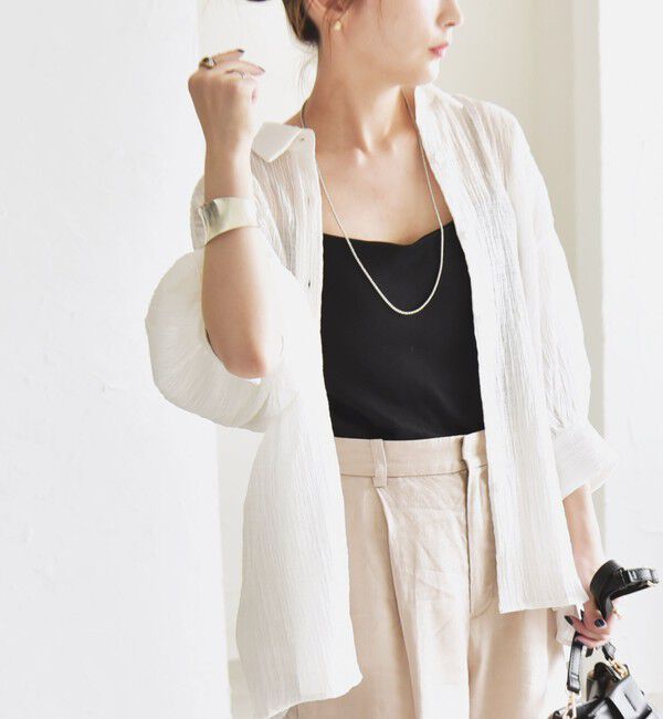 quaranciel「quaranciel :〈洗濯機可能〉シアー バンピー レギュラーカラー パフ シャツ ブラウス」|シャツ・ブラウス|