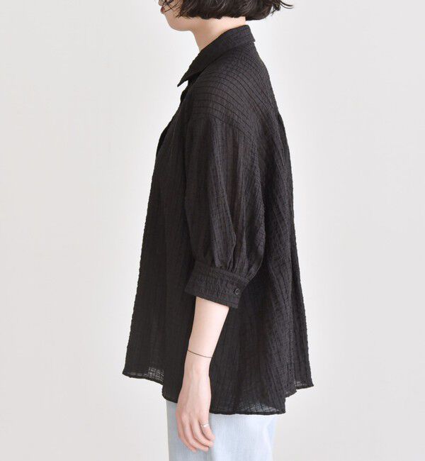 quaranciel「quaranciel :〈洗濯機可能〉シアー バンピー レギュラーカラー パフ シャツ ブラウス」|シャツ・ブラウス|