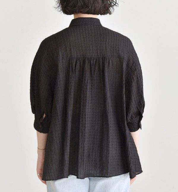 quaranciel「quaranciel :〈洗濯機可能〉シアー バンピー レギュラーカラー パフ シャツ ブラウス」|シャツ・ブラウス|