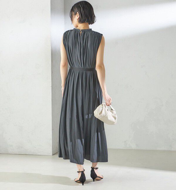 SHIPS for women「〈手洗い可能〉割繊 無地 ノースリーブ ワンピース」|ワンピース|