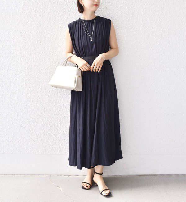 SHIPS for women「〈手洗い可能〉割繊 無地 ノースリーブ ワンピース」|ワンピース|