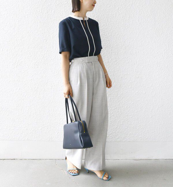 SHIPS for women「〈手洗い可能〉パイピング キーネック 半袖 ブラウス」|シャツ・ブラウス|