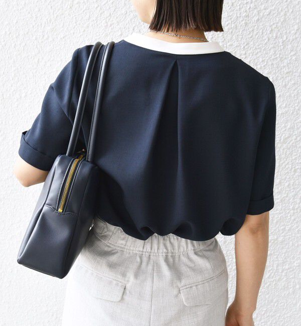 SHIPS for women「〈手洗い可能〉パイピング キーネック 半袖 ブラウス」|シャツ・ブラウス|