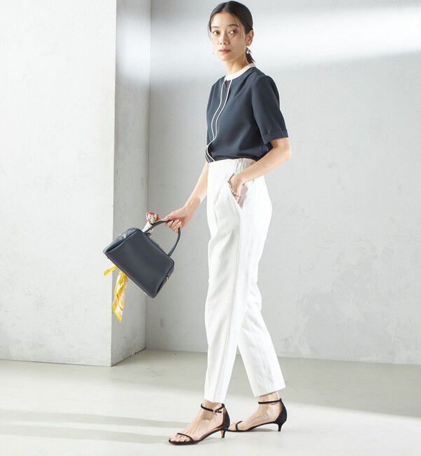 SHIPS for women「〈手洗い可能〉パイピング キーネック 半袖 ブラウス」|シャツ・ブラウス|