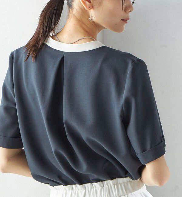 SHIPS for women「〈手洗い可能〉パイピング キーネック 半袖 ブラウス」|シャツ・ブラウス|