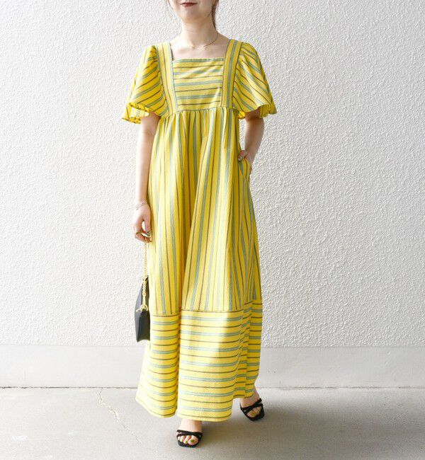 SHIPS any「SHIPS any:〈洗濯機可能〉ミニサッカー スクエアネック フレア ワンピース」|ワンピース|