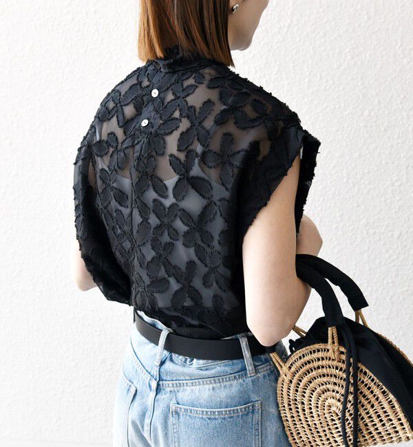 SHIPS any「SHIPS any:〈手洗い可能〉シアー フラワー ジャカード ボウタイ フレンチ ブラウス」|シャツ・ブラウス|