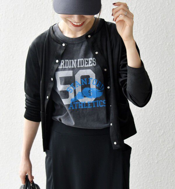 SHIPS any「SHIPS any:〈洗濯機可能〉ポリエステル ベロア コンパクト スナップ カーディガン」|カーディガン|ブラック