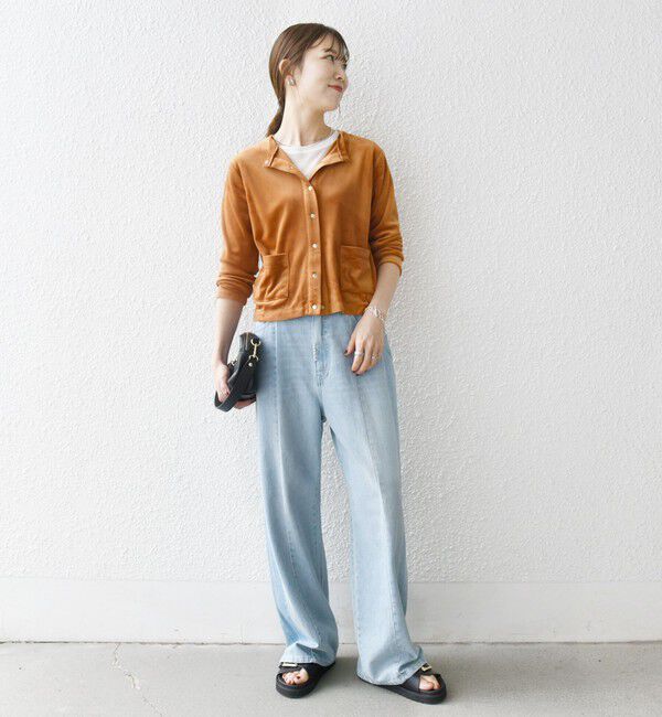 SHIPS any「SHIPS any:〈洗濯機可能〉ポリエステル ベロア コンパクト スナップ カーディガン」|カーディガン|