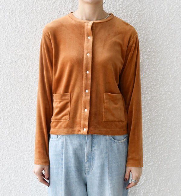 SHIPS any「SHIPS any:〈洗濯機可能〉ポリエステル ベロア コンパクト スナップ カーディガン」|カーディガン|