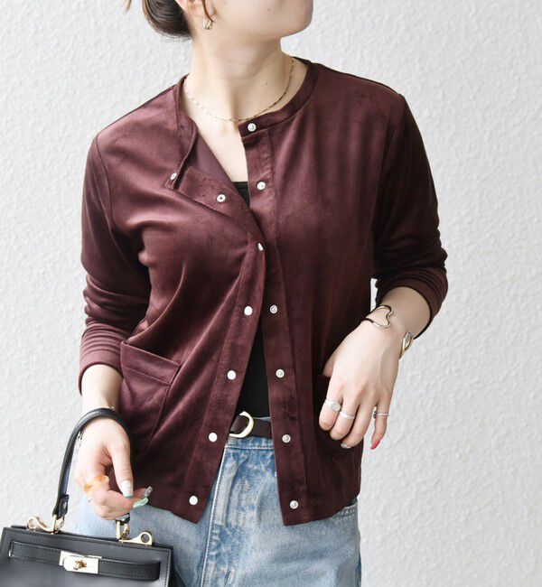 SHIPS any「SHIPS any:〈洗濯機可能〉ポリエステル ベロア コンパクト スナップ カーディガン」|カーディガン|