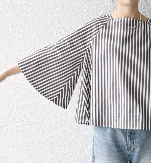 SHIPS any「SHIPS any:〈洗濯機可能〉REPREVE ボートネック フレアスリーブ ブラウス」|シャツ・ブラウス|