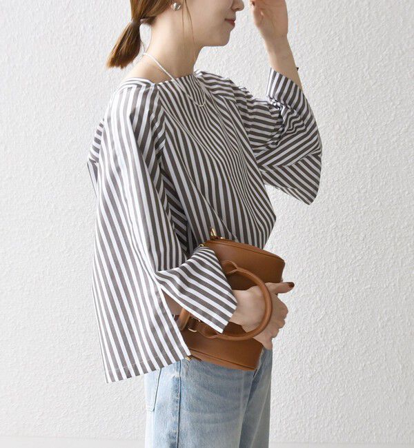 SHIPS any「SHIPS any:〈洗濯機可能〉REPREVE ボートネック フレアスリーブ ブラウス」|シャツ・ブラウス|