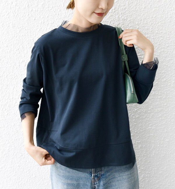 SHIPS for women「【WEB限定】チュール コンビ ラウンド カットソー」|Tシャツ・カットソー|