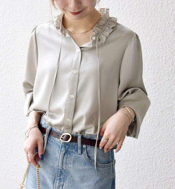 SHIPS any「《追加予約》SHIPS any:〈洗濯機可能〉サテン フリル カラー リボン シャツ ブラウス」|シャツ・ブラウス|