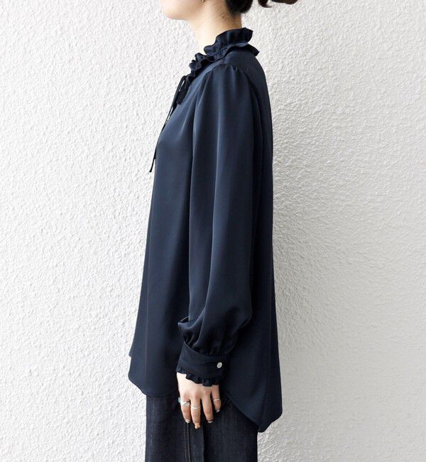 SHIPS any「《追加予約》SHIPS any:〈洗濯機可能〉サテン フリル カラー リボン シャツ ブラウス」|シャツ・ブラウス|