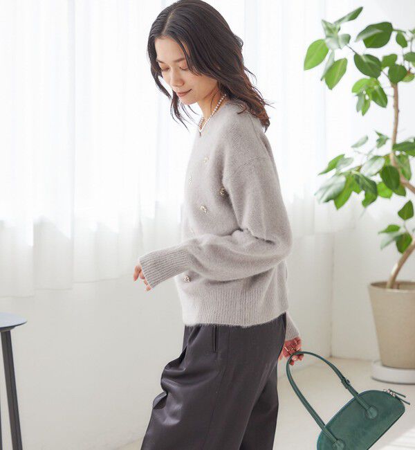 SHIPS for women「〈手洗い可能〉フォックス ビジュー Vネック ニット」|ニット・セーター|