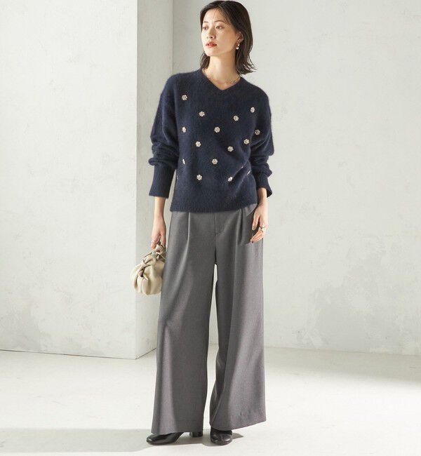 SHIPS for women「〈手洗い可能〉フォックス ビジュー Vネック ニット」|ニット・セーター|