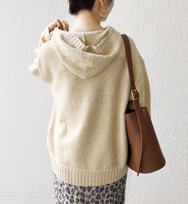 SHIPS any「SHIPS any:〈手洗い可能〉ステッチ デザイン フーディー ルーズ ニット」|ニット・セーター|