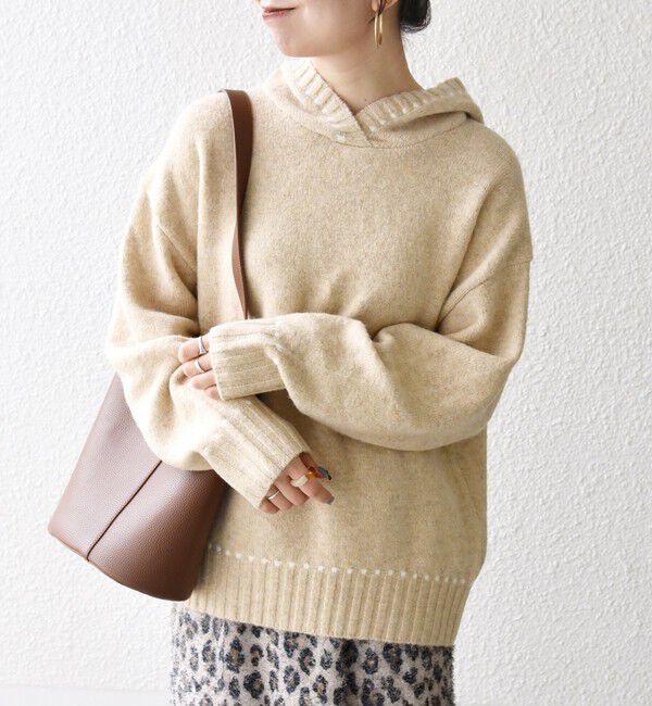 SHIPS any「SHIPS any:〈手洗い可能〉ステッチ デザイン フーディー ルーズ ニット」|ニット・セーター|