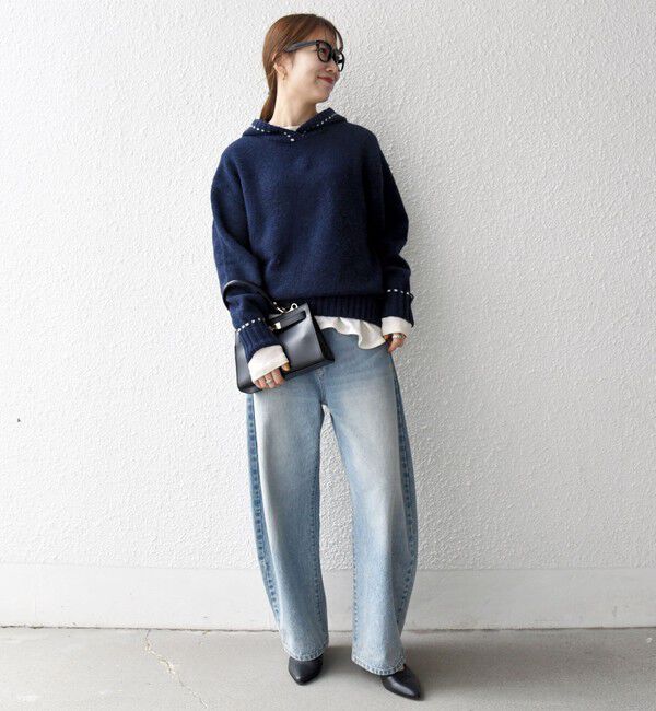 SHIPS any「SHIPS any:〈手洗い可能〉ステッチ デザイン フーディー ルーズ ニット」|ニット・セーター|