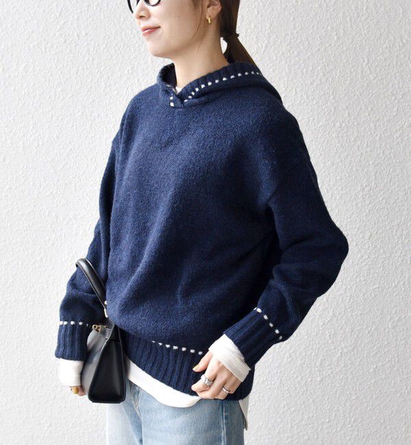 SHIPS any「SHIPS any:〈手洗い可能〉ステッチ デザイン フーディー ルーズ ニット」|ニット・セーター|