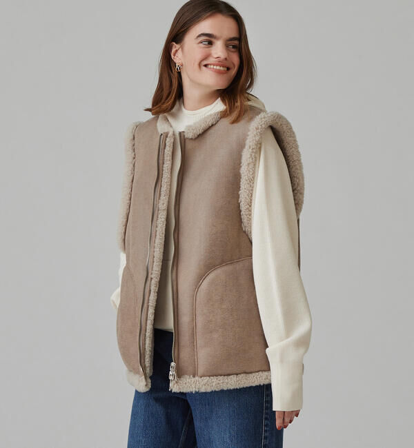 MACPHEE「エコムートン ジップアップジレ」|ベスト・ジレ|43 ベージュ