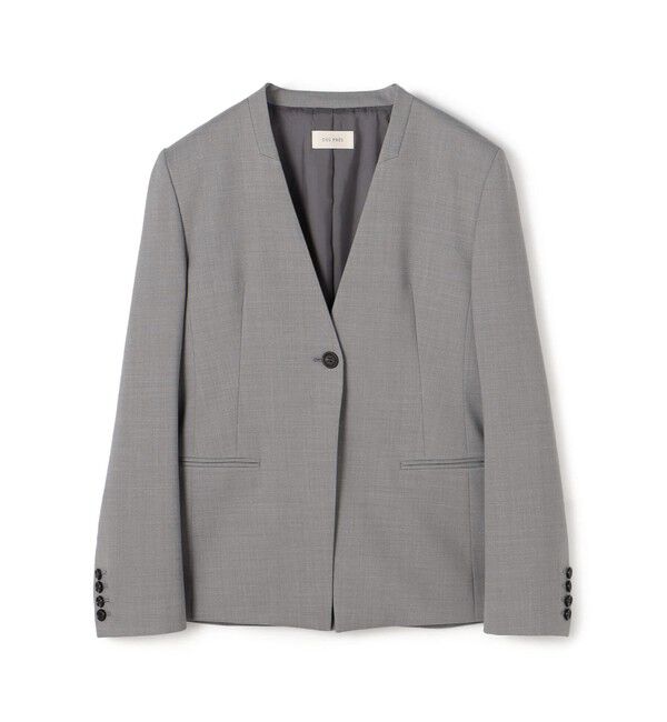 DES PRES「ポリエステルウールバラシャ Vカラージャケット」|ノーカラージャケット|15 グレー