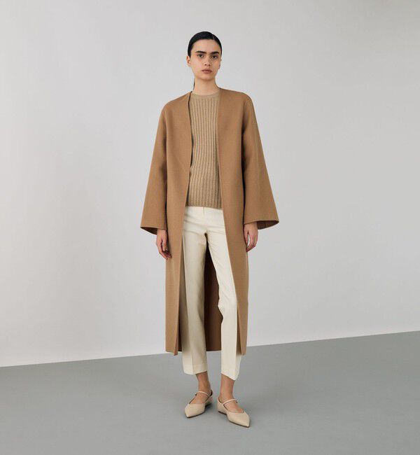 DES PRES「ライトダブルフェイスシャギー ストール付きコート」|ノーカラーコート|