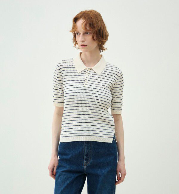 MACPHEE「コットンナイロンケーブル ポロプルオーバー」|ニット・セーター|
