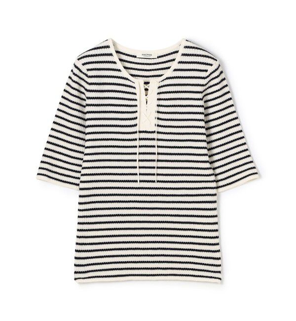 MACPHEE「マリンボーダー レースアッププルオーバー」|ニット・セーター|62 ライトブルー系