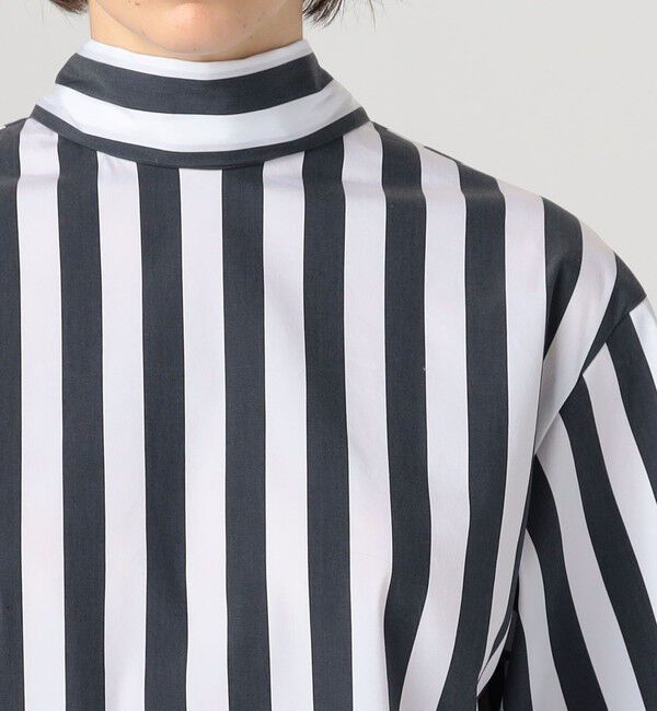 DES PRES「コットンナイロンストレッチストライプ タイブラウス」|シャツ・ブラウス|