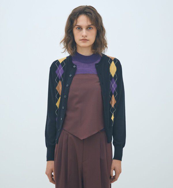 MACPHEE「プレーンウールアーガイル クルーネックカーディガン」|カーディガン|