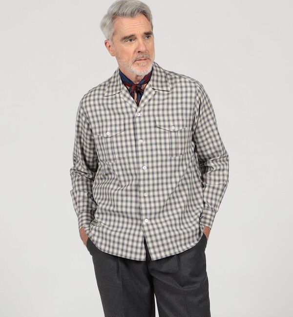 TOMORROWLAND MENS「コットンオンブレーチェック ダブルポケットオープンカラーシャツ ALBINI」|シャツ・ブラウス|