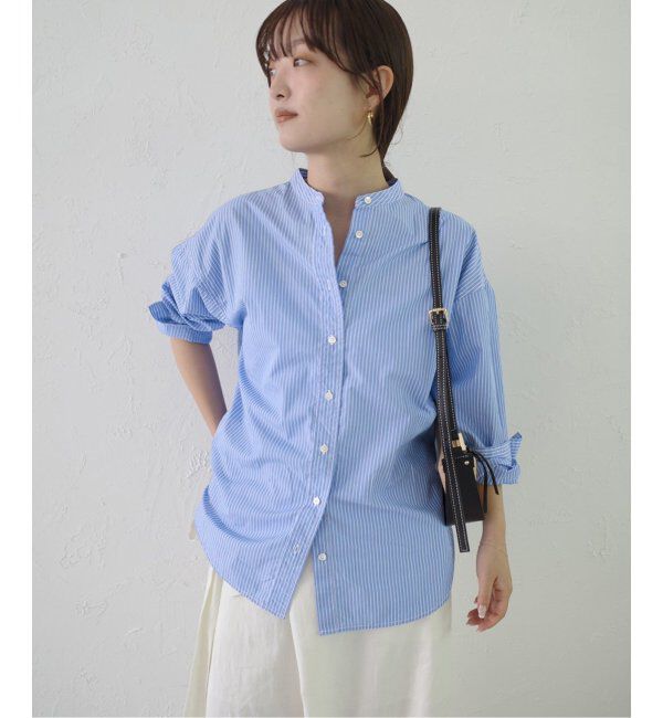 SLOBE IENA「《追加》ROYAL NAVY/ロイヤルネイビー SLOBE別注 バンドカラーシャツ」|シャツ・ブラウス|