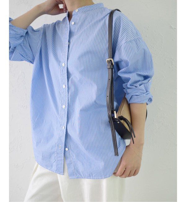 SLOBE IENA「《追加》ROYAL NAVY/ロイヤルネイビー SLOBE別注 バンドカラーシャツ」|シャツ・ブラウス|