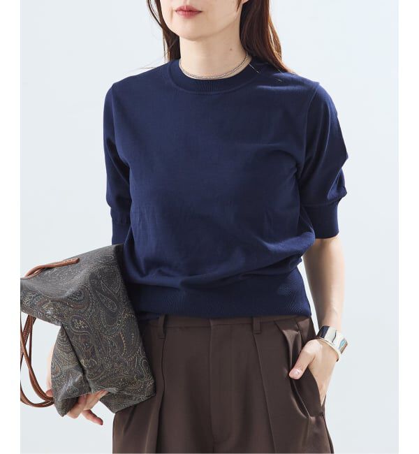 journal standard L'essage「コットンハーフスリーブプルオーバー」|ニット・セーター|ネイビー