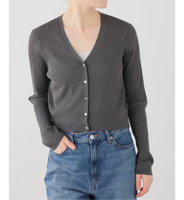  「【洗える】シアーリブカーディガン」|カーディガン|グレー
