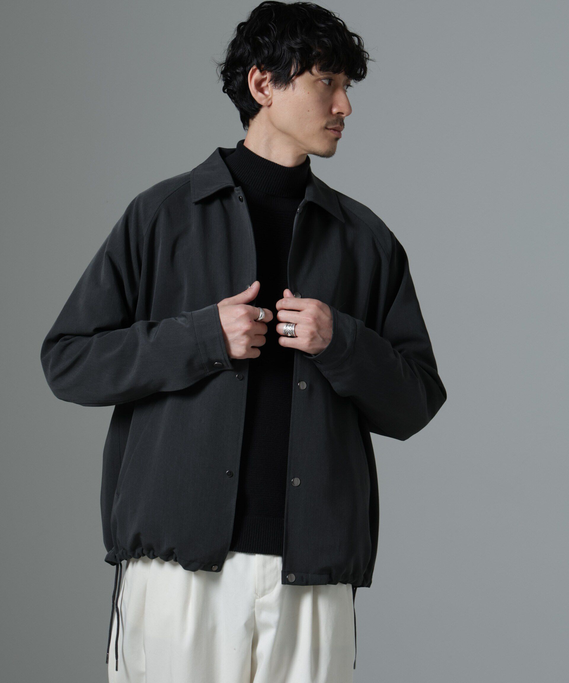 nano･universe「イタリアンドットリラックスコーチジャケット」|ブルゾン・スタジャン|チャコール3