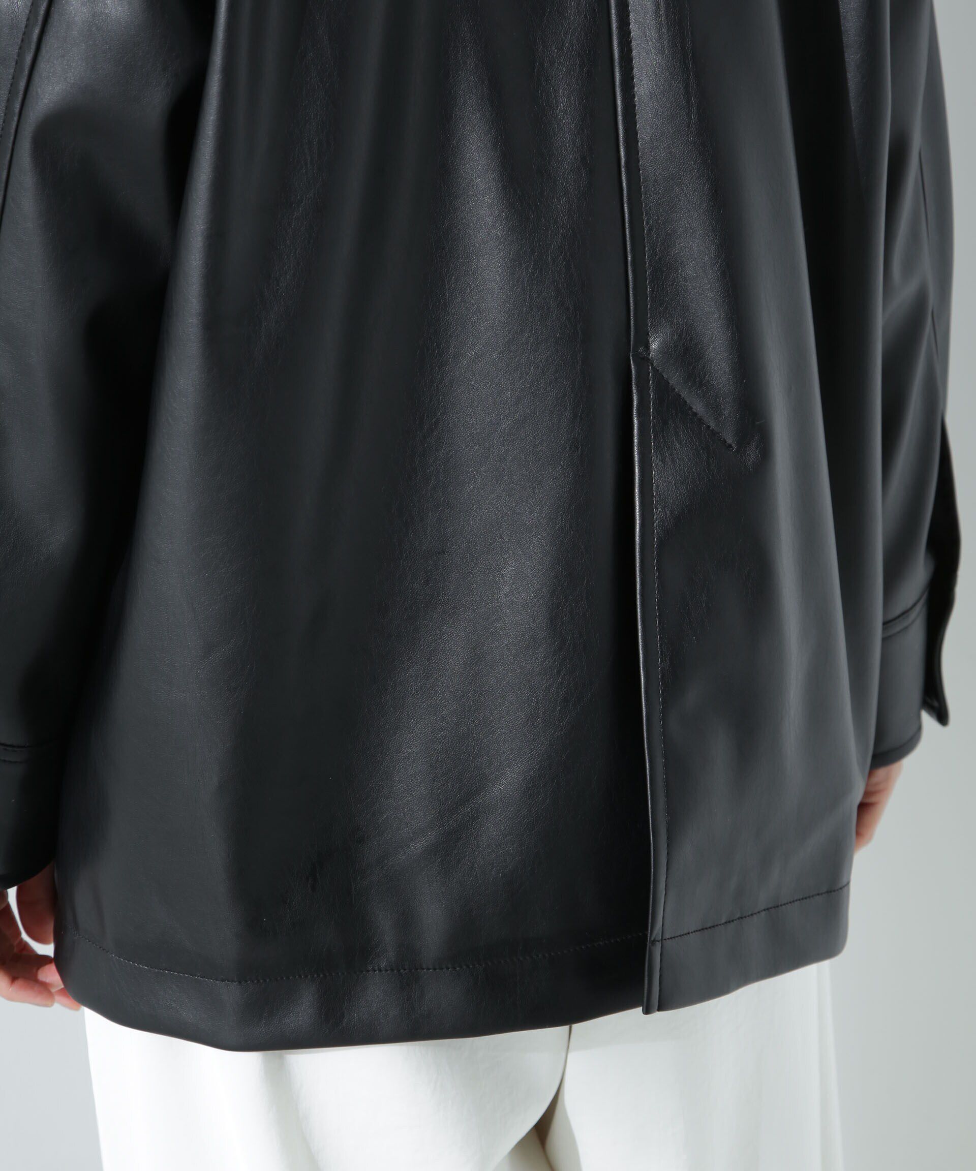 nano･universe「フェイクレザーシャツジャケット」|ブルゾン・スタジャン|