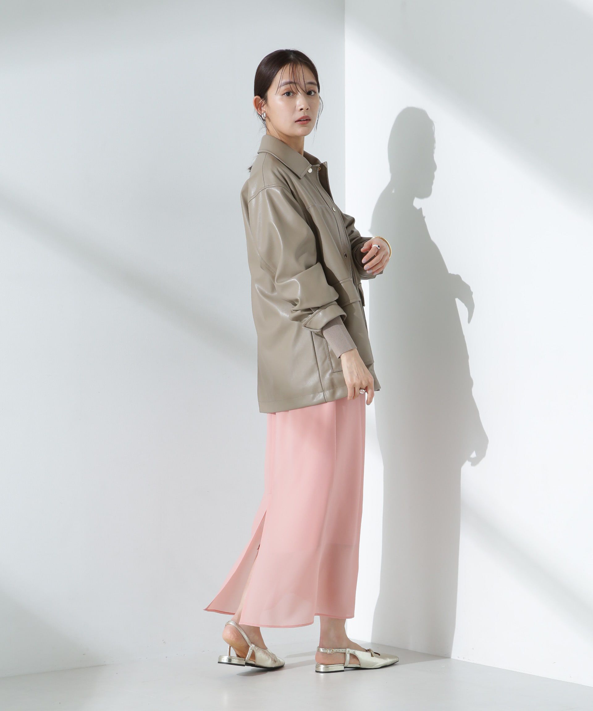 nano･universe「フェイクレザーシャツジャケット」|ブルゾン・スタジャン|