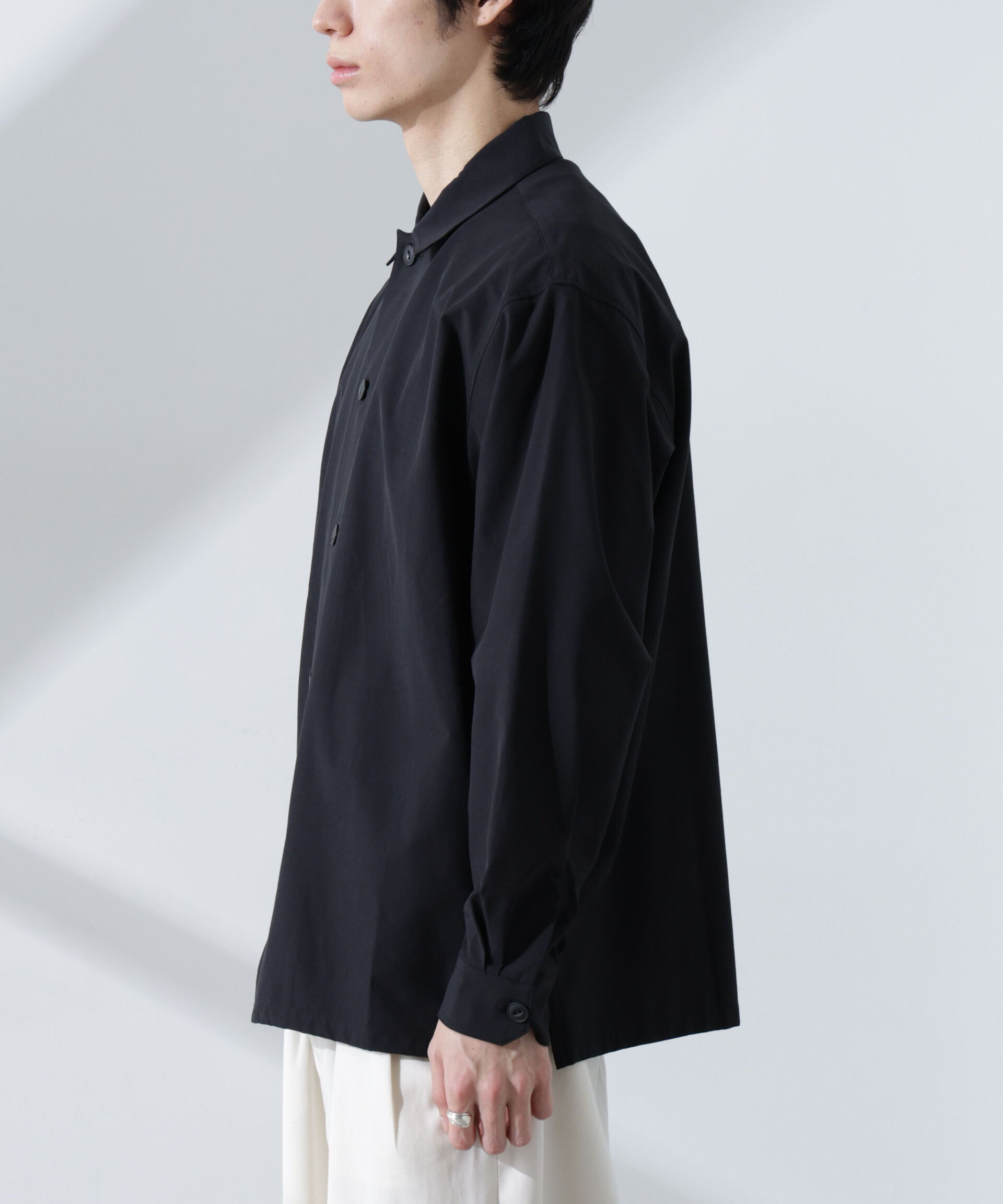 nano･universe「ストレッチワイドシャツブルゾン(セットアップ可)」|ブルゾン・スタジャン|