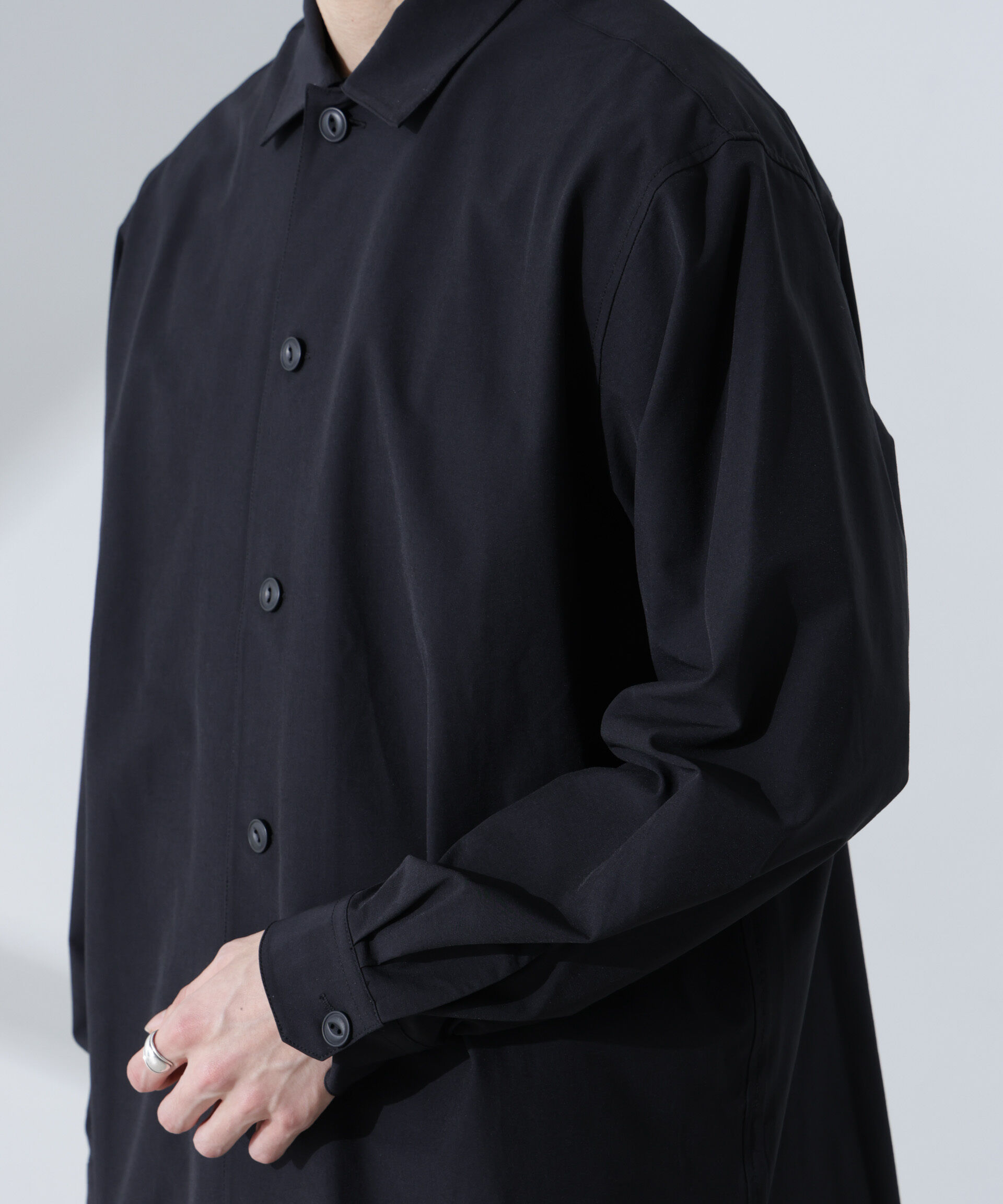 nano･universe「ストレッチワイドシャツブルゾン(セットアップ可)」|ブルゾン・スタジャン|