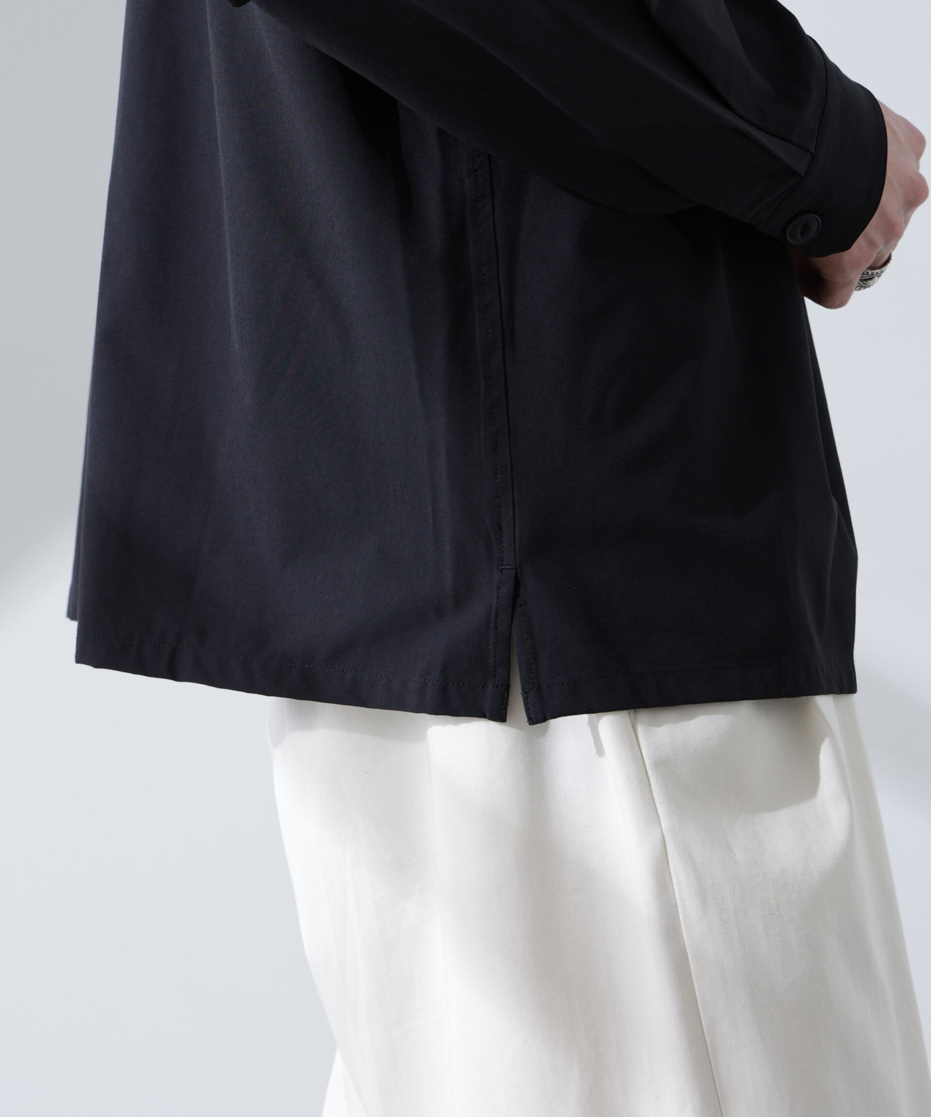 nano･universe「ストレッチワイドシャツブルゾン(セットアップ可)」|ブルゾン・スタジャン|