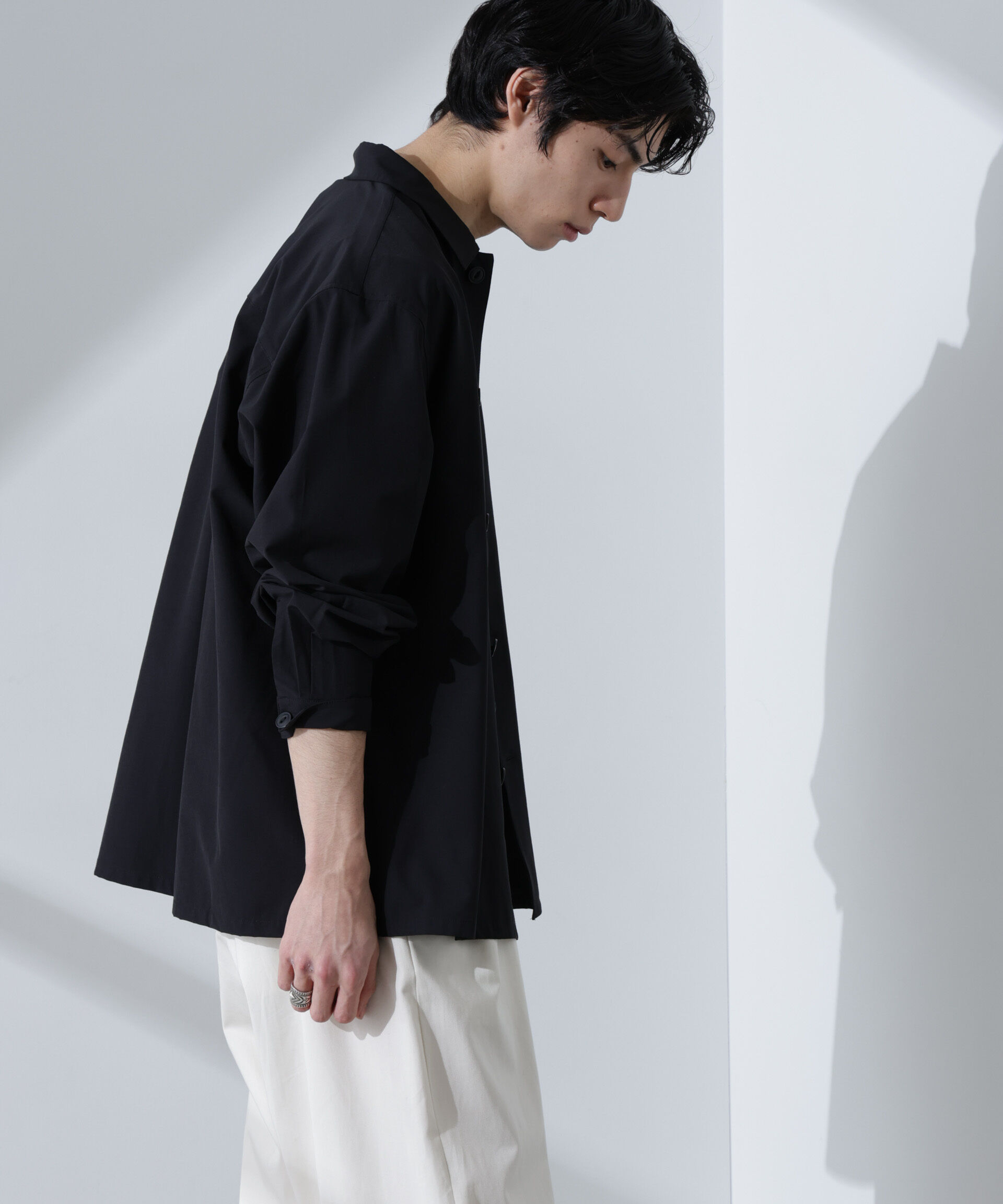 nano･universe「ストレッチワイドシャツブルゾン(セットアップ可)」|ブルゾン・スタジャン|