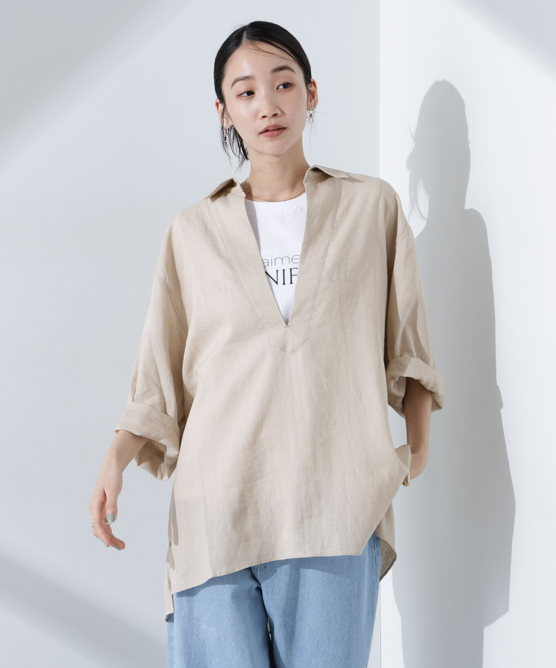 nano･universe「Anti Smell Linen プルオーバーVネックシャツ」|シャツ・ブラウス|