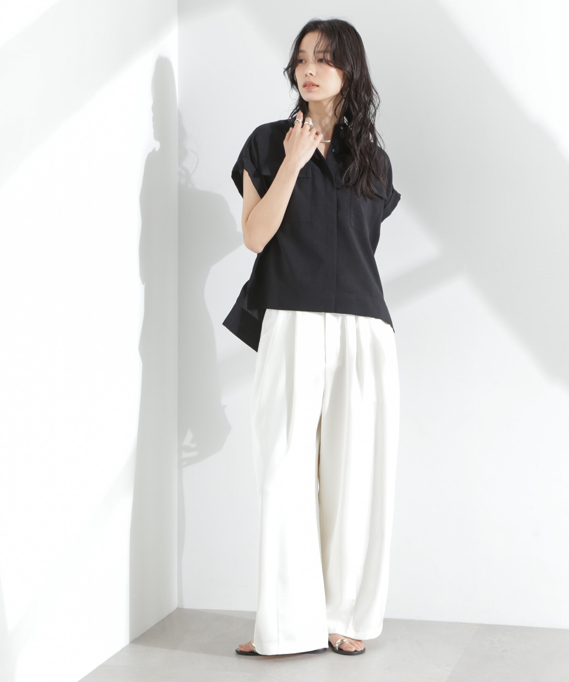 nano･universe「メランジドライ スタンドポケットシャツ(セットアップ可)」|シャツ・ブラウス|